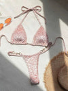 ZASUWA Female Leopard Print Glossy Coral Fleece Pearl Beach Bikini Set