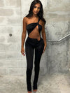 ZASUWA Female Tailoring Hollow Out Elastic Tight Jumpsuit