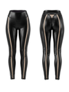 Faux Leather Mesh Stripes Leggings