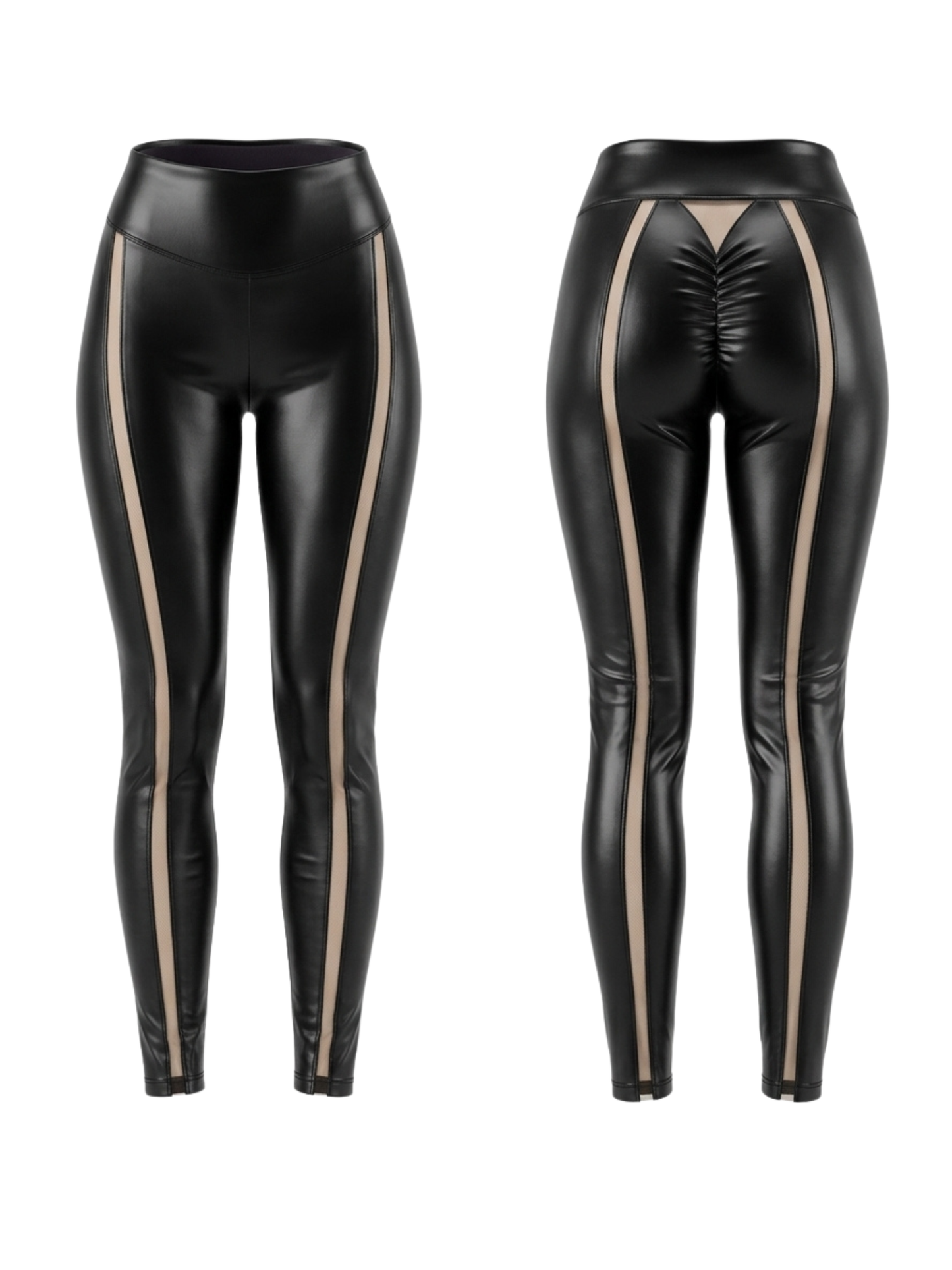 Faux Leather Mesh Stripes Leggings