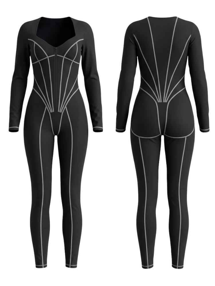 Tummy Control Zipper Hip-lift Jumpsuit
