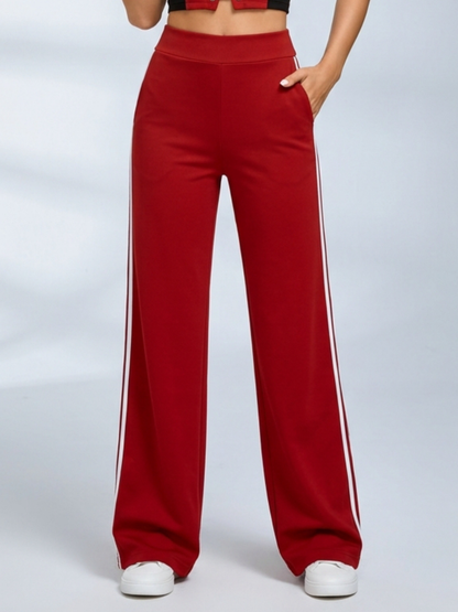 Lace Up Halter Crop Top Side Stripe Wide Leg Pants 2 Piece Set