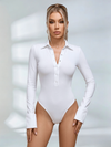 Lapel Button Long Sleeves Bodysuit