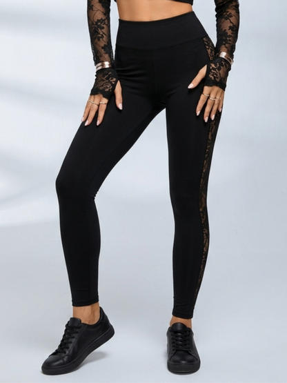 Lace Raglan Sleeve Crop Top Leggings 2 Piece Set