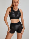 ZASUWA Female Fly Eye PU Hip-lift Spandex Gym Booty Shorts