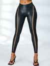 Faux Leather Mesh Stripes Leggings