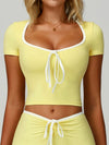 ZASUWA Female Contrast Color V-neck Lace-up Short Sleeves