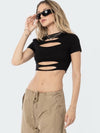 ZASUWA Female Sexy Solid Color Round Neck Hollow Out Short Sleeves
