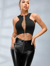 🖤ZASUWA Female Faux Leather Zipper Buttons Pocket Leggings