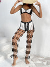 ZASUWA Female Sexy Contrast Color Fishnet Hollow Out 2-Pieces Without Bikini Set Swimwear Cover-up
