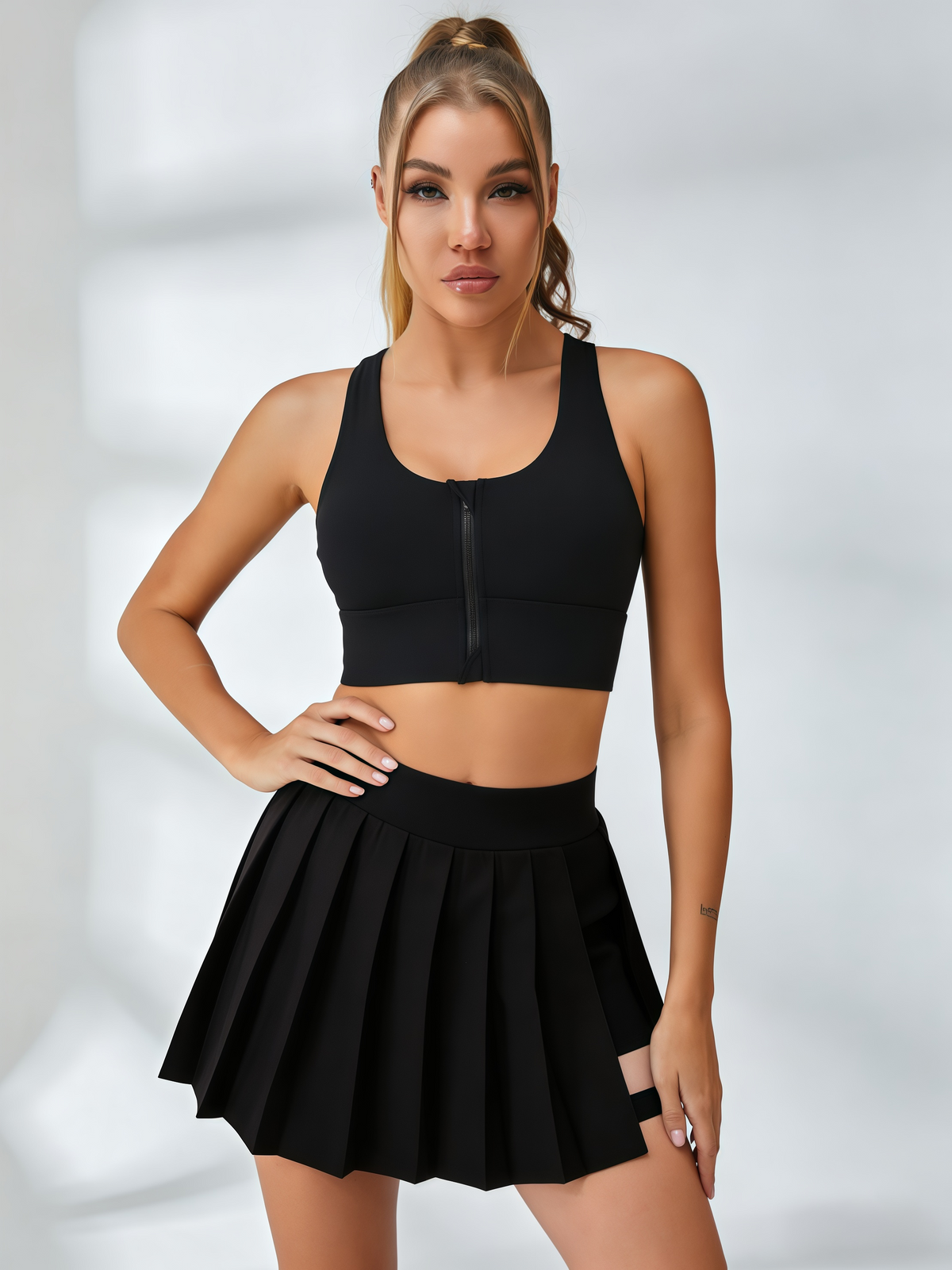 Cross Back 2 In 1 Pleated Skirt Short Suit