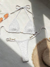ZASUWA Female Leopard Print Glossy Coral Fleece Pearl Beach Bikini Set