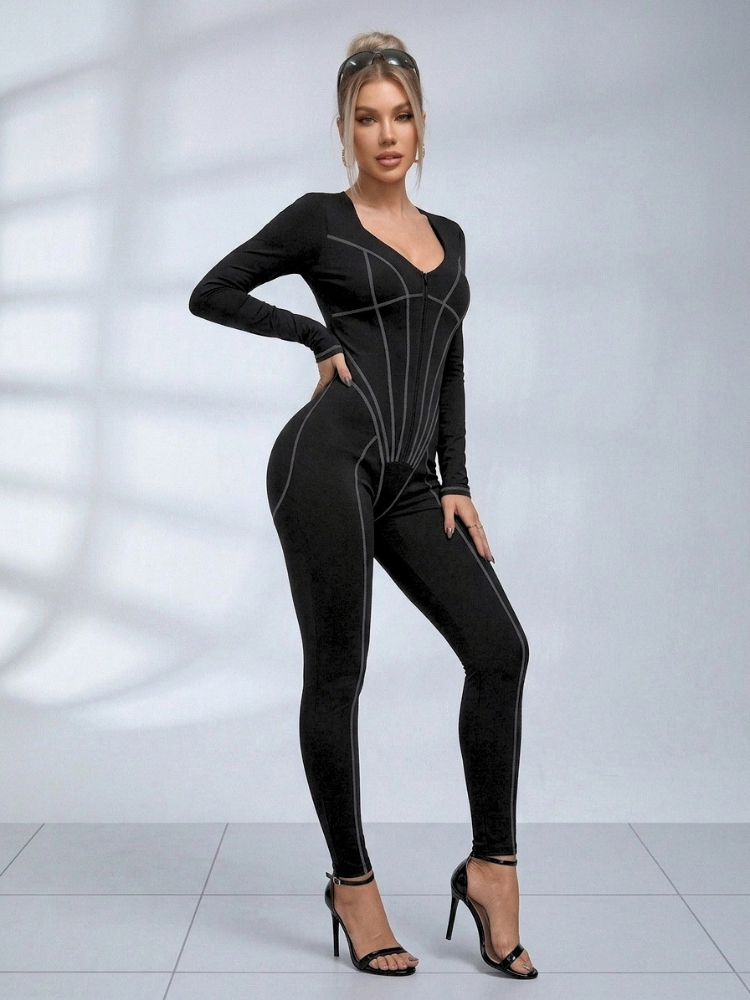 Tummy Control Zipper Hip-lift Jumpsuit