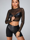 🖤ZASUWA Female Fly-eye Quick-dry Faux Leather Spandex Gym Booty Shorts