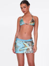 ZASUWA Female Sexy Leopard Butterfly Print Mesh 3-Pieces Lace-up Bikini Set