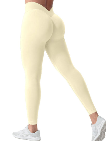Seamless Solid Color V-shaped Waist Leggings