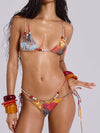 ZASUWA Female Fashion Sexy Natural Texture Print Mesh 3-Pieces Hollow Out Bikini Set