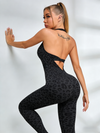 Leopard Print Hollow Out Backless Jumpsuit
