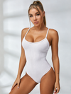 Sleeveless Ribbed Adjustable Straps Short Bodysuit