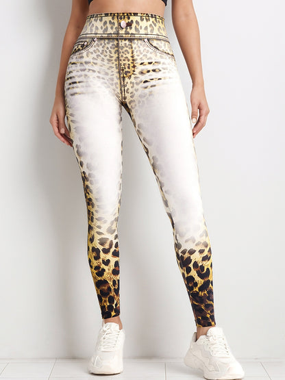 Leopard Print Denim Bum Gradient Leggings