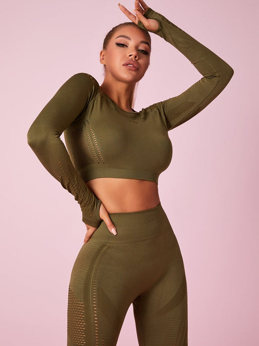 ZASUWA Female Knit Seamless Net Solid Color High-waist Tracksuit