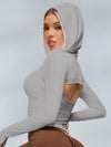 ZASUWA Female Solid Color Hollow Out Hooded Elastic Tight Long Sleeves