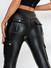 ZASUWA Female Fly Eye Contrast Color Faux Leather Pocket Scrunch Bum Tracksuit