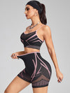 ZASUWA Female Fishnet Cross Back Stripes Contrast Color Short Tracksuit