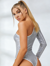 🖤ZASUWA Female Sexy One-Shoulder Tight Rhinestone Sequin Bodysuit