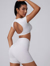 ZASUWA Female Deep V Solid Color Backless Short Sleeves