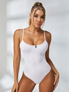 Sleeveless Ribbed Adjustable Straps Short Bodysuit