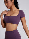 ZASUWA Female Sexy Solid Color U Collar Folds Quick Dry Short Sleeves