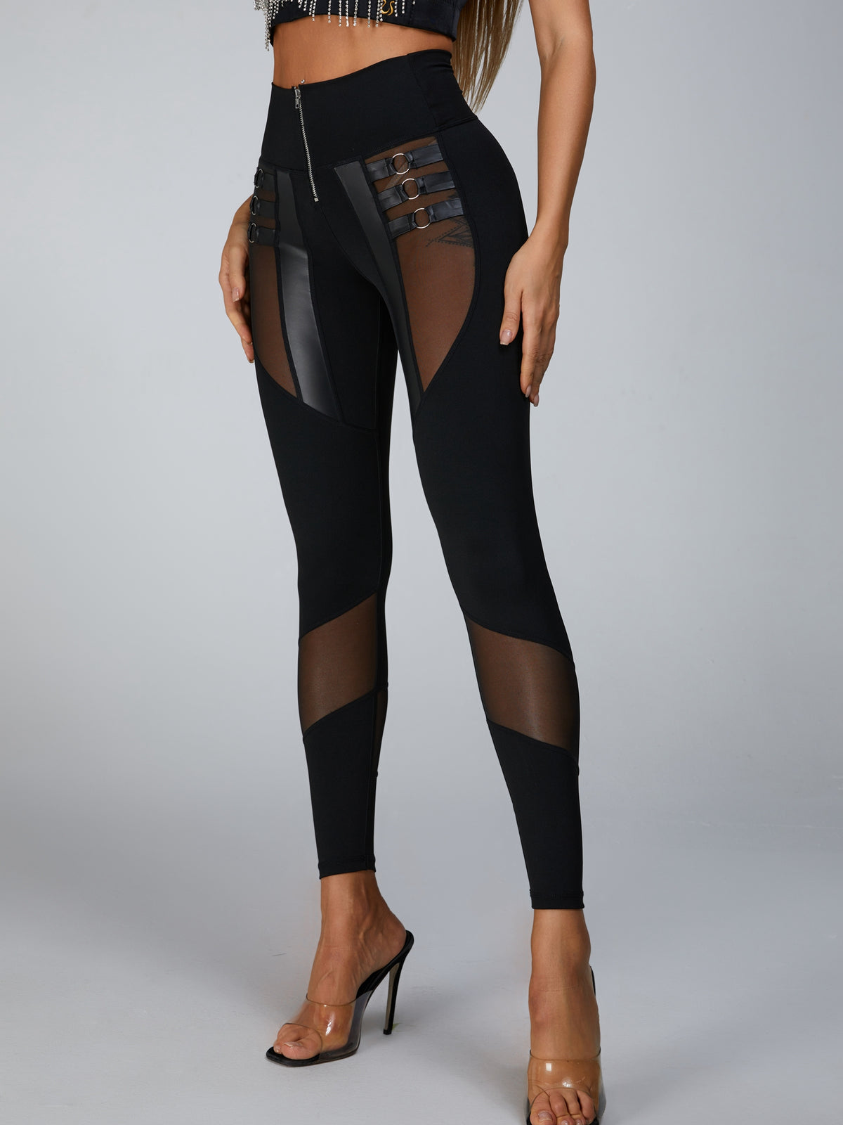 "Stitching Sexy" Cutout-Mesh-Reißverschluss-Leggings