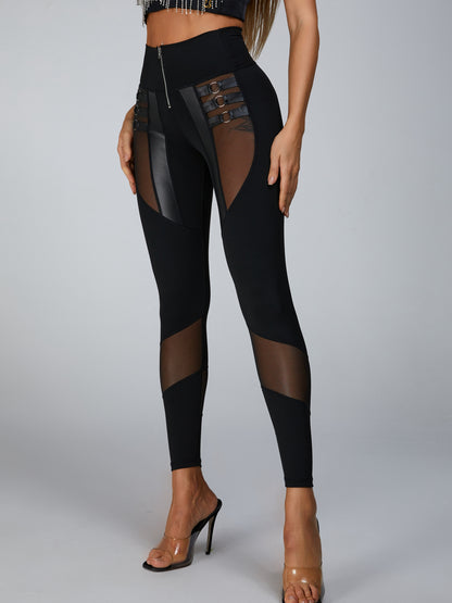 "Stitching Sexy" Cutout-Mesh-Reißverschluss-Leggings