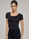ZASUWA Female Hollow Out Backless U Collar Ribbed Short Sleeves