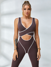 Sculpting Contrast Piping Cutout Short Romper