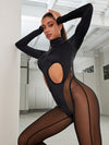 ❤ZASUWA Female Unique Cutout Super Mesh Zipper Booty Jumpsuit