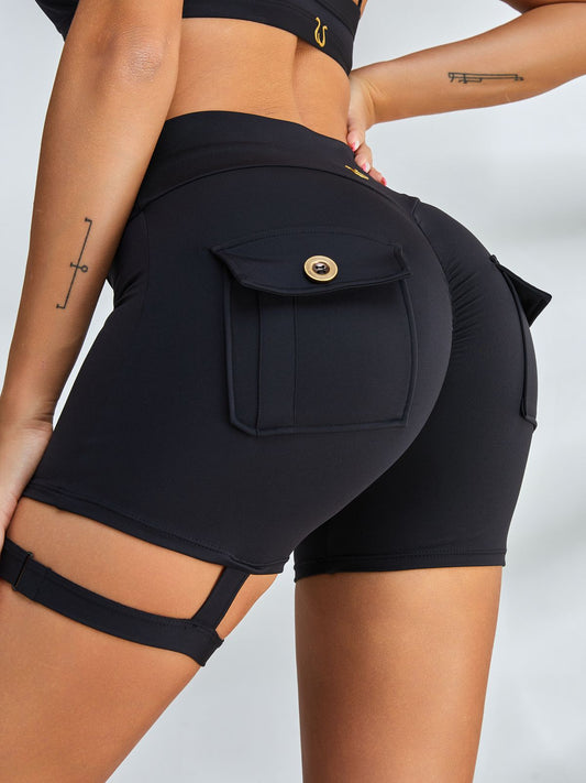 ZASUWA Female Unique Cut Out Pocket Mesh Scrunch Bum Spandex Gym Booty Shorts