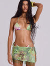 ZASUWA Female Sexy Flower Sequin Tassel Mesh 3-Pieces Lace-up Bikini Set
