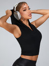 ZASUWA Female Glossy PU Faux Leather Sweat-absorbent Hooded Short Tacksuit