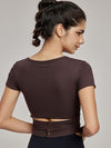 ZASUWA Female Hollow Out Backless U Collar Ribbed Short Sleeves