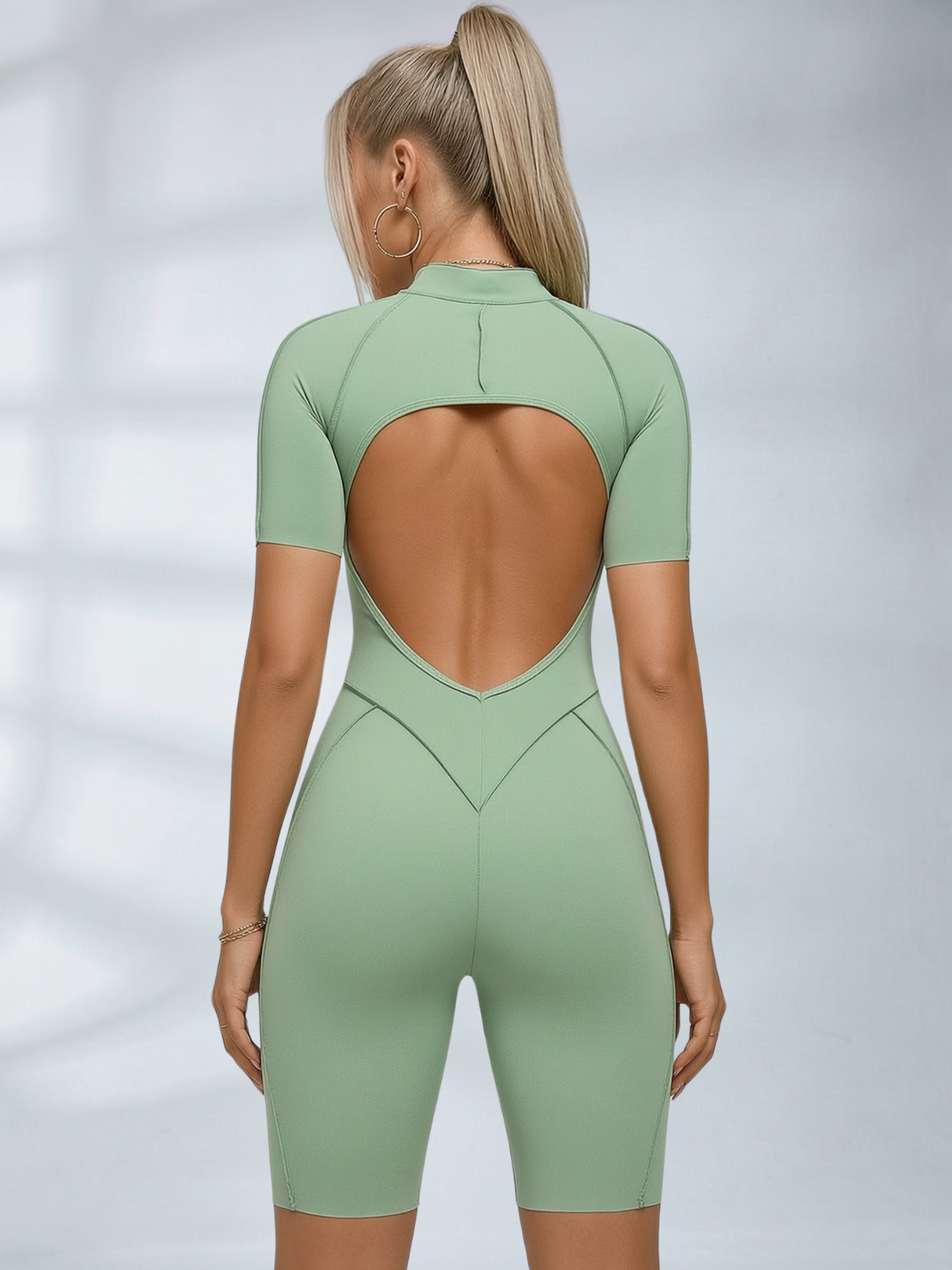 Sexy Backless Zipper Scrunch Bum Romper