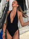ZASUWA Female Sexy Deep V Drawstring Lace-up Backless One Piece