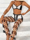 ZASUWA Female Sexy Contrast Color Fishnet Hollow Out 2-Pieces Without Bikini Set Swimwear Cover-up