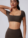 ZASUWA Female Sexy Solid Color U Collar Folds Quick Dry Short Sleeves