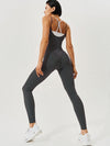 ZASUWA Female U Collar Cross Back Elastic Tight Jumpsuits