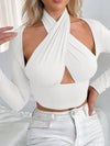 ZASUWA Female Sexy Hollow Out Halter Splicing Long Sleeves