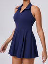 ZASUWA Female Stand up collar Backless 2 in1 Pocket Short Dress