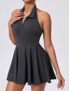ZASUWA Female Stand up collar Backless 2 in1 Pocket Short Dress