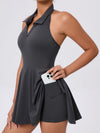 ZASUWA Female Stand up collar Backless 2 in1 Pocket Short Dress